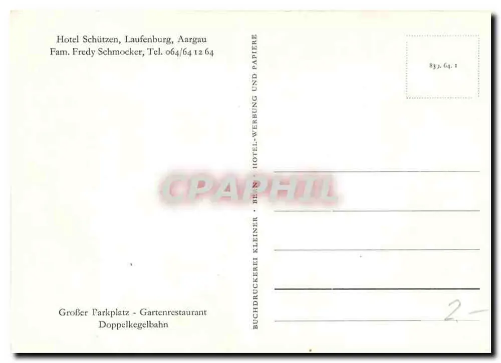 Guest House Schützen — Laufenburg, Aargau — publisher Buchdruckerei Kleiner - Back