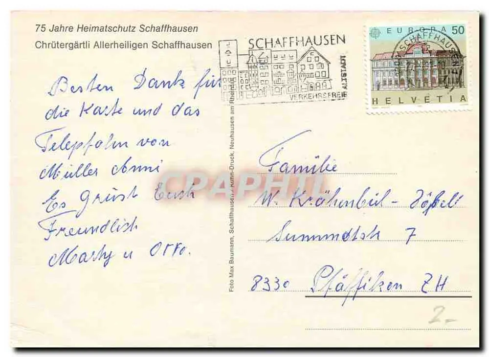 Giardino dei Cristiani Santuario di Schaffhausen — 75 anni del Heimatschutz Schaffhausen — editore Max Baumann - Verso