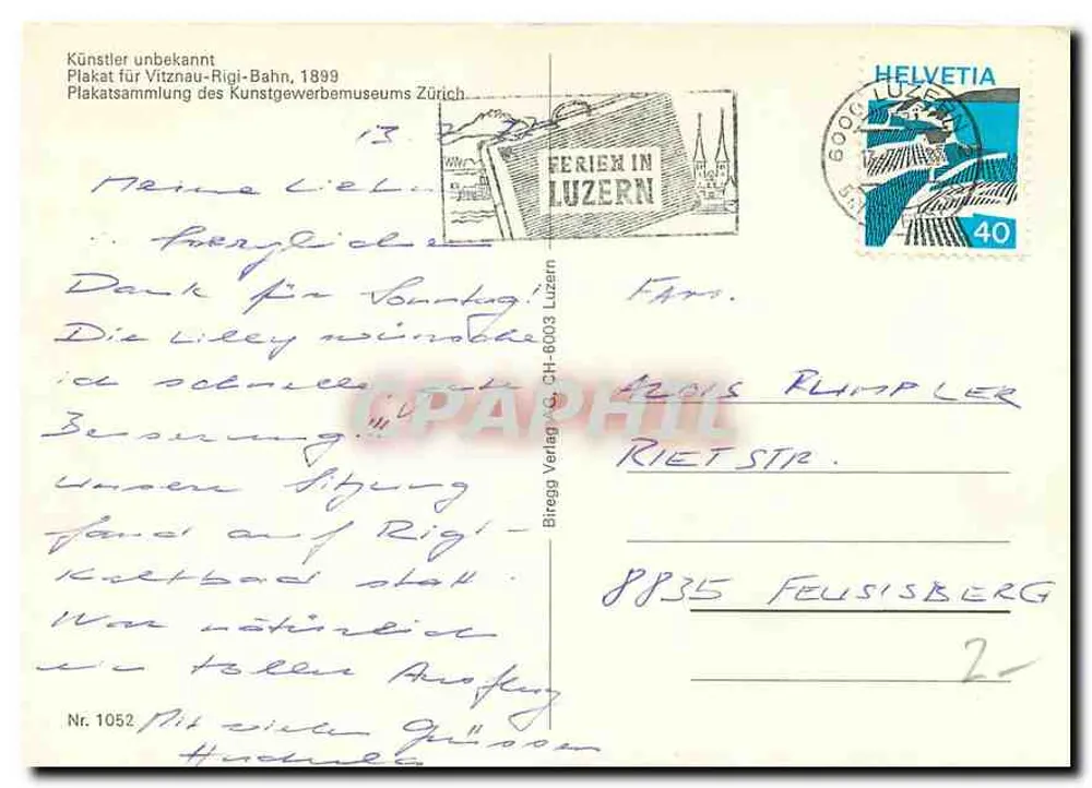 Ansicht vom Gipfel des Rigi — Vitznau-Rigi-Bahn — Biregg Verlag AG - Rückseite