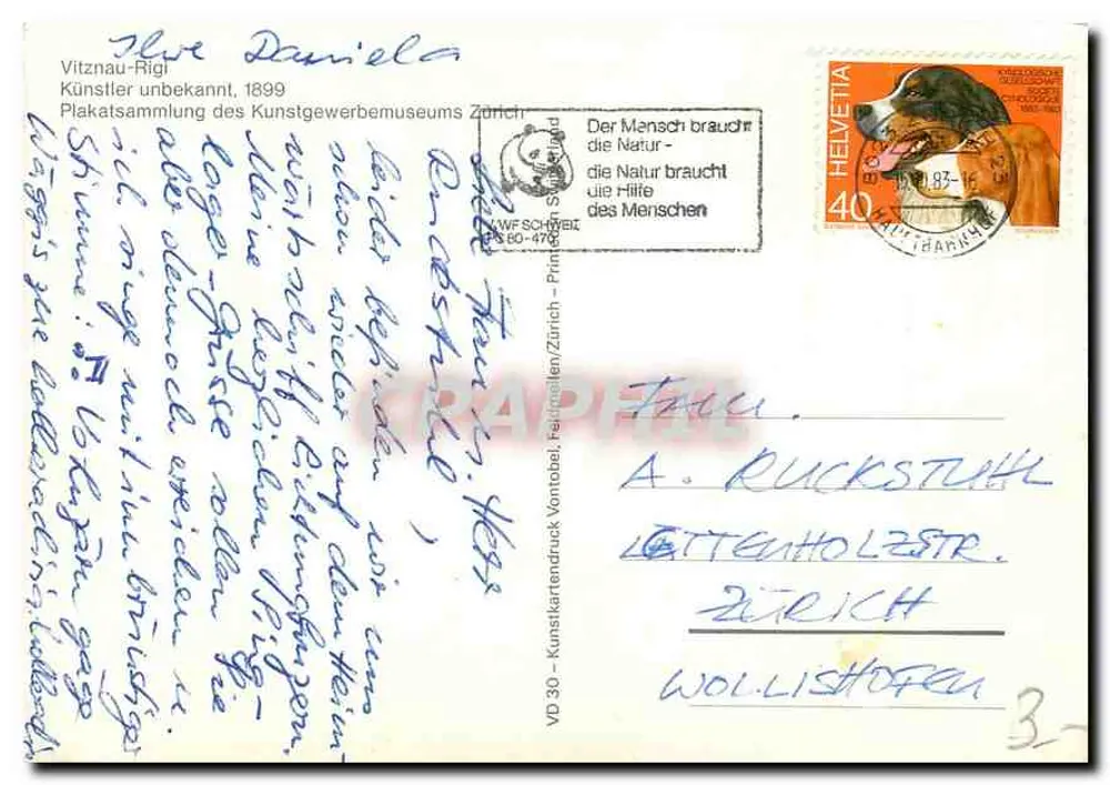 Vue du sommet du Rigi — Vitznau-Rigi — Éditeur Müller & Trüb, n° 30 - Verso