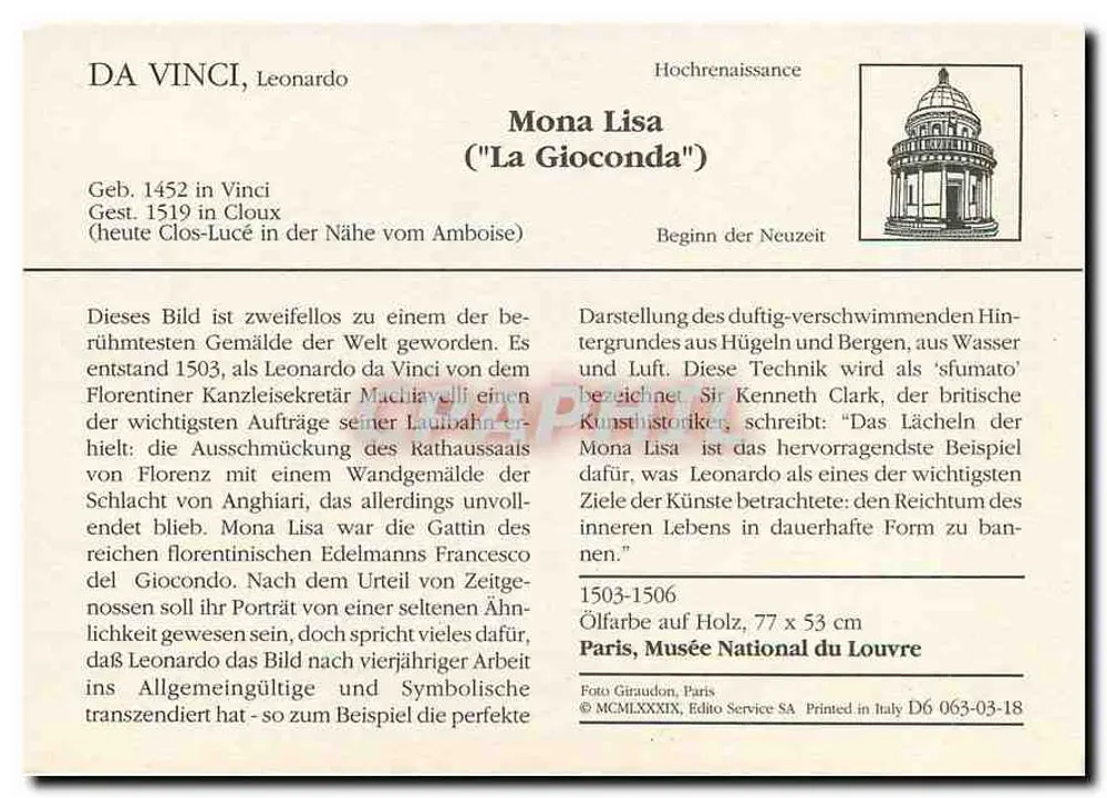 Mona Lisa — La Gioconda — Editor Paris Musée National du Louvre - Verso