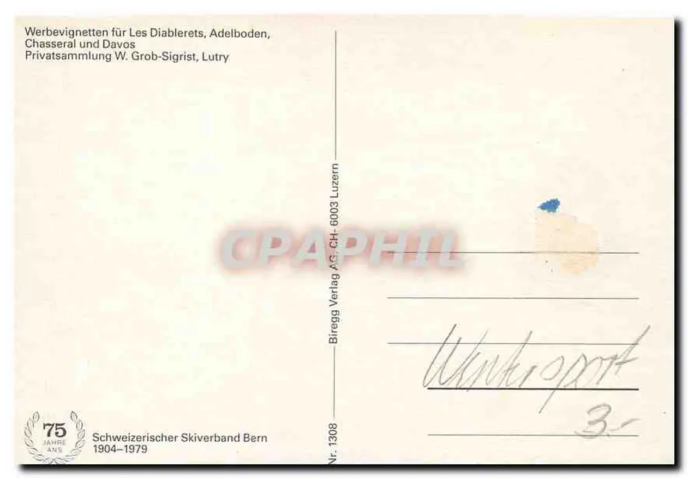 Les Diablerets 1937 — Männer-Ski in der Schweiz — W. Koch — Davos — Adelboden — Chasseral — Verlag Biregg AG Luzern - Rückseite