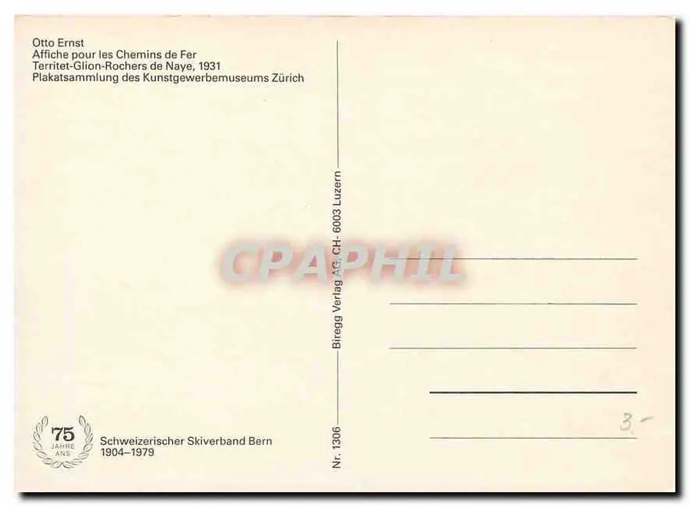 Skirennen im Frühling — 4. Ausgabe — bei Rochers de Naye — Verlag A. Trüb & Cie Aarau - Rückseite