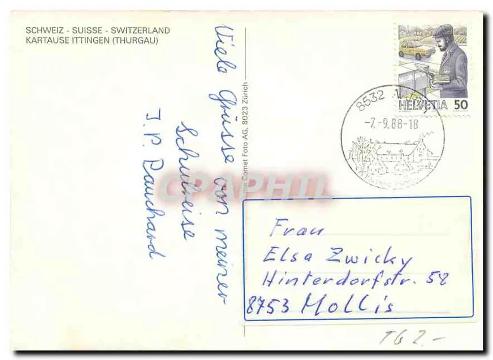 Kartause Ittingen — aerial view — publisher J.P. Bauchard - Back