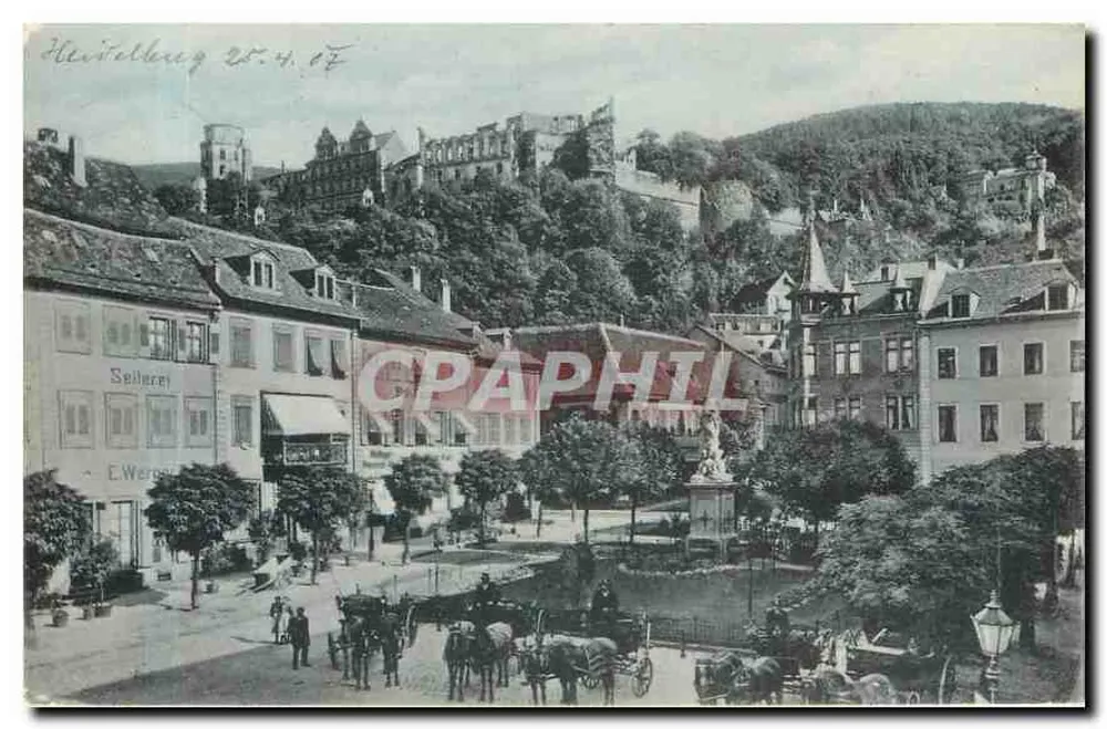 Heidelberg — vue du château depuis le Kornmarkt — Verlag von Edm. von König, Heidelberg, No. 2511 - Recto