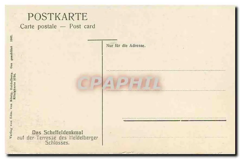 Statue de Schaffell — Heidelberg — éditeur Königlich Heidelberger Königliche Postkarte 1907 - Verso