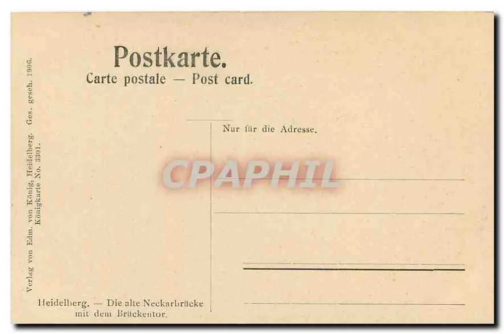 Augsburg — Brücke Neckerbrücke — Verlag von König von Heidelberg, Nr. 3301 - Rückseite