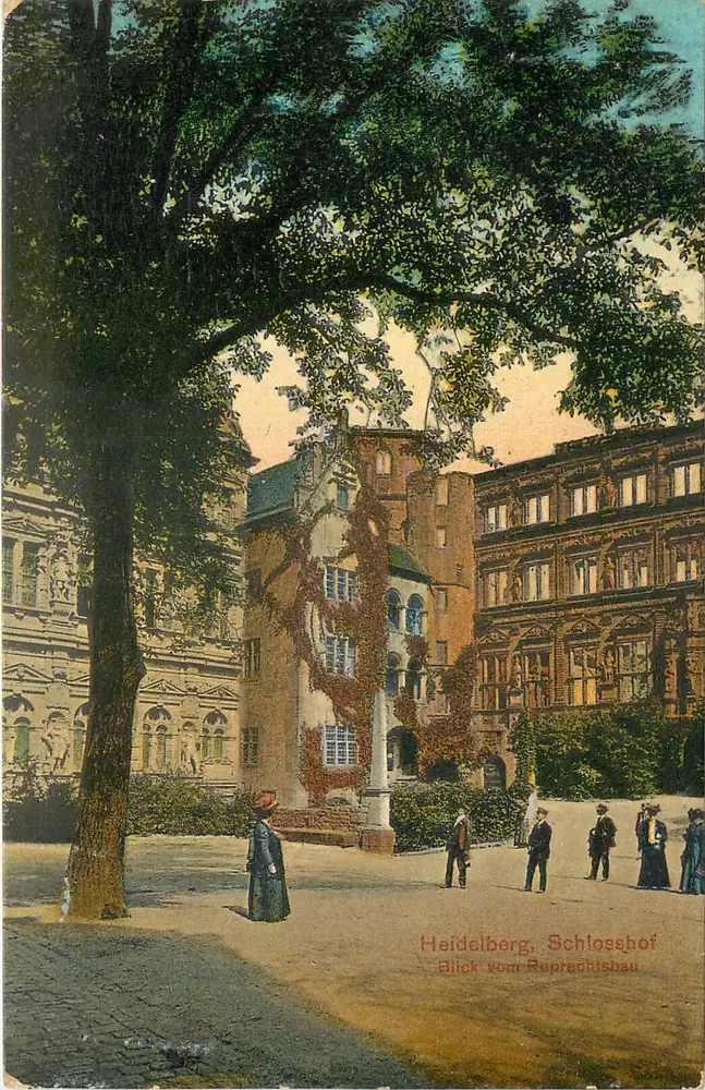 Heidelberg, Schlosshof — widok z Ruprechtsbau — wydawca nieznany, nr serii 14 Ph. - Awers