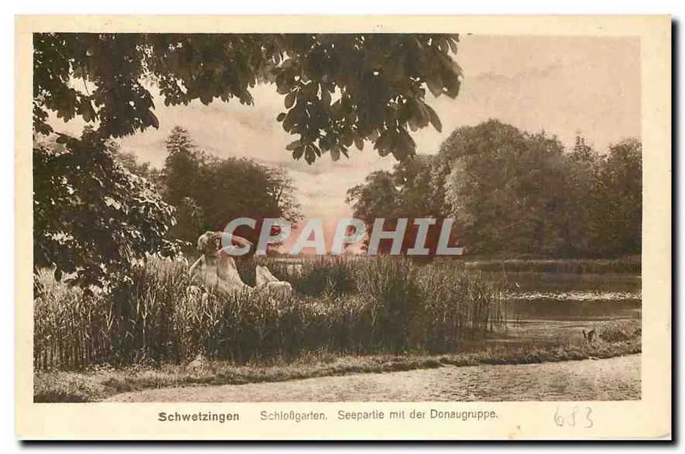Schwetzingen — Schloßgarten, Seepartie mit der Donaugruppe — Verlag Otto Schwarz, Schwetzingen, n° 653 - Vorderseite