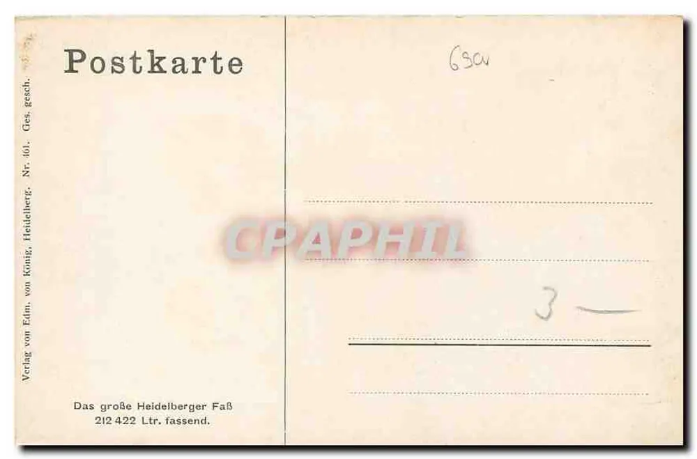 De grote houten fles van Heidelberg — uitgever Verlag von Edm. von König, Heidelberg, n° 461 - Achterkant