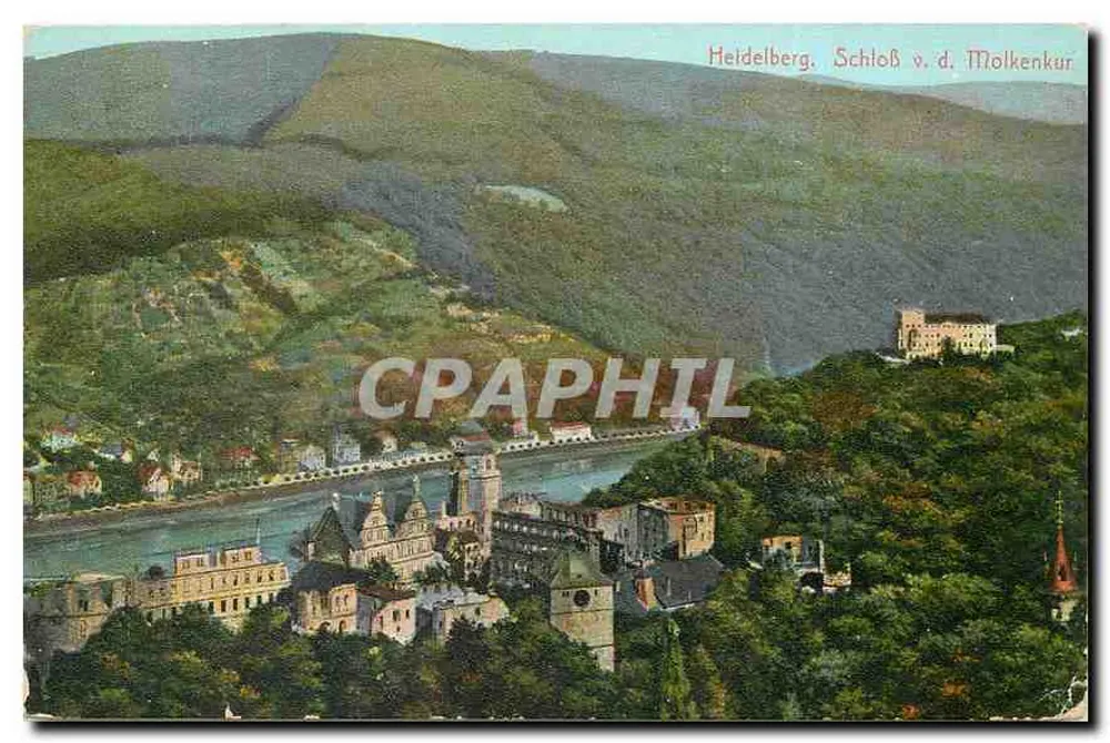 Heidelberg, Kasteel van Molkenkur — luchtfoto — uitgever F.&K.E. - Voorkant