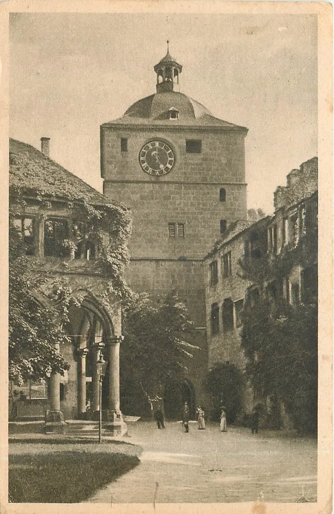 Heidelberg — Schlosshof, Ruprechtsbau mit Wartturm — Kunsterzeug. Bild. v. Renk - Recto