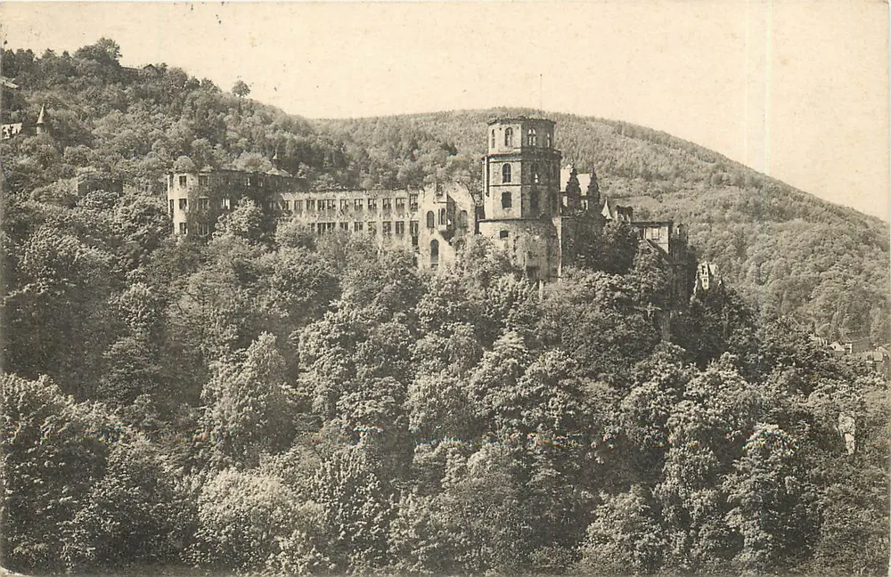 Schloss von der Terrasse gesehen — Heidelberg — Verlag von Edm. von König, Heidelberg, Königsgarte 3712 - Recto