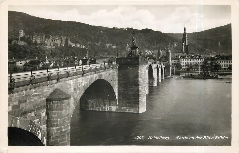 Heidelberg — Partie an der Alten Brücke — Nr. 707, Éditeur Emil Hartmann, Mannheim - Recto