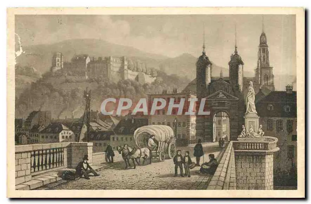 Heidelberg — Ansicht der alten Neckarbrücke mit dem Schloss — Verlag der Hofkunsthandlung Edm. von König, Heidelberg - Vorderseite