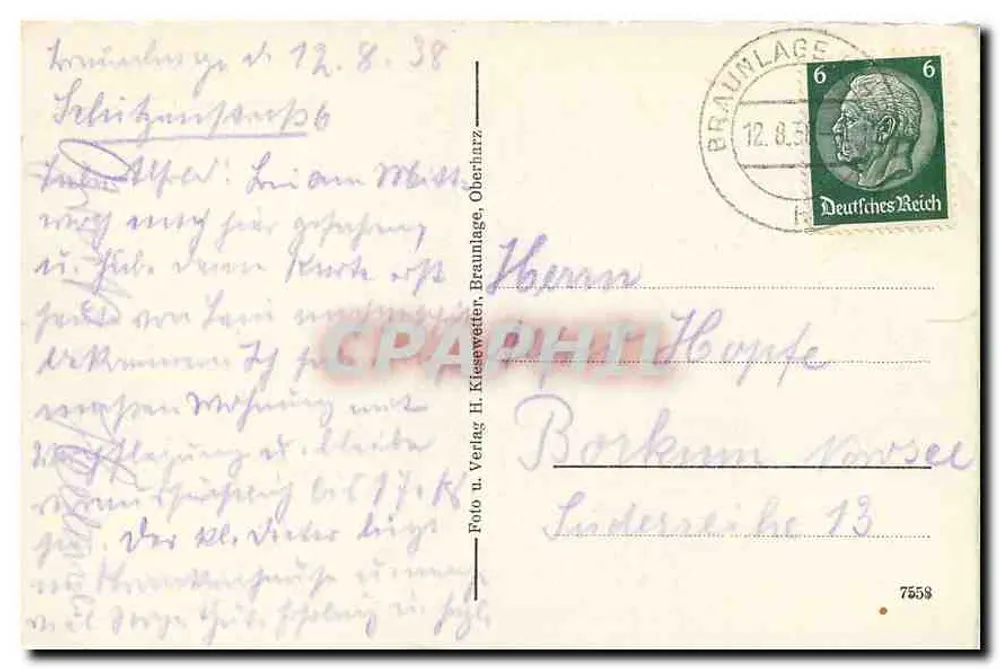Braunlage in de Oberharz — Adamsblick — Foto en Uitgeverij H. Kiesewetter, Braunlage - Achterkant