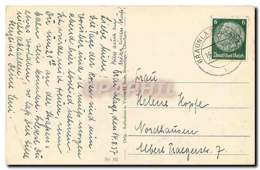Die Kämmelfichte am Ahlhermann — Braunlage i. Oberharz — Orig.-Aufnahme u. Verlag H. Bode Nr. 102 - Verso
