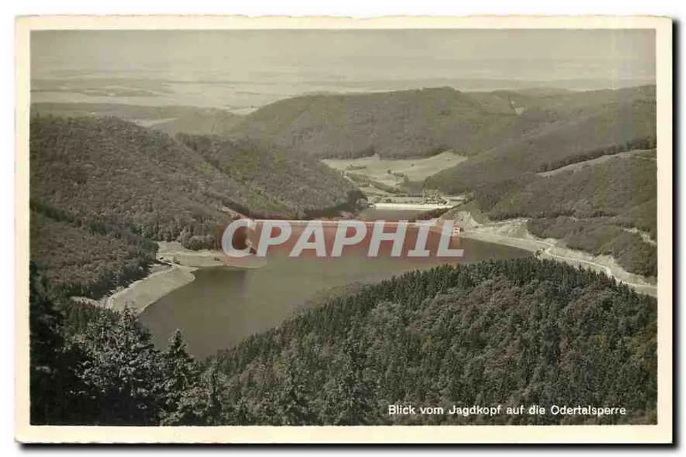 Vista desde el Jagdkopf sobre la Odertalsperre — Fotografía auténtica Hans Rudolph, Braunlage Harz - Anverso