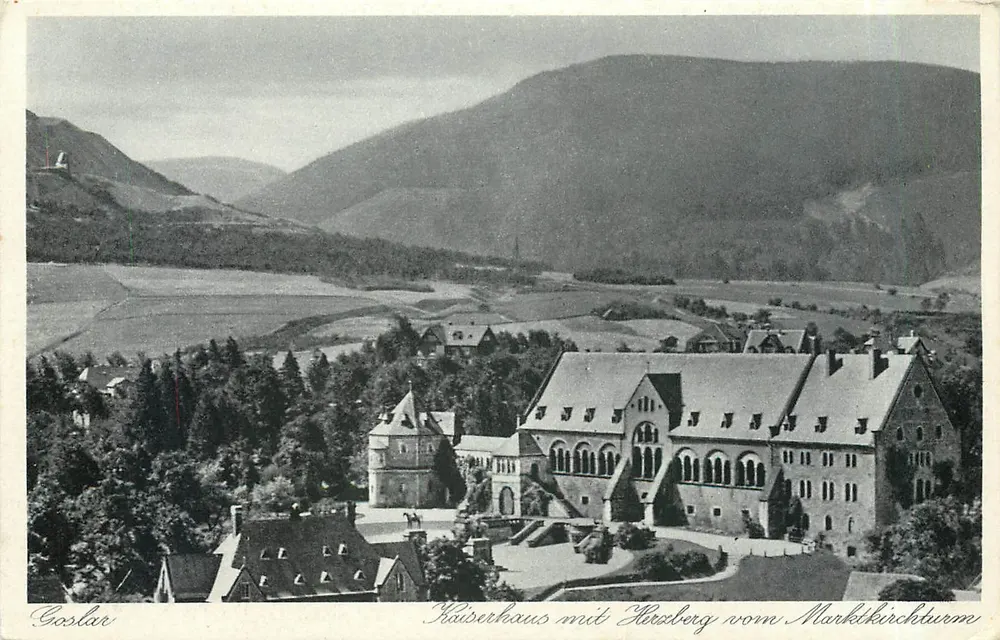 Goslar — Kaiserhaus mit Hissberg vom Marktkirchturm — R. Lederbogen, Halberstadt - Recto