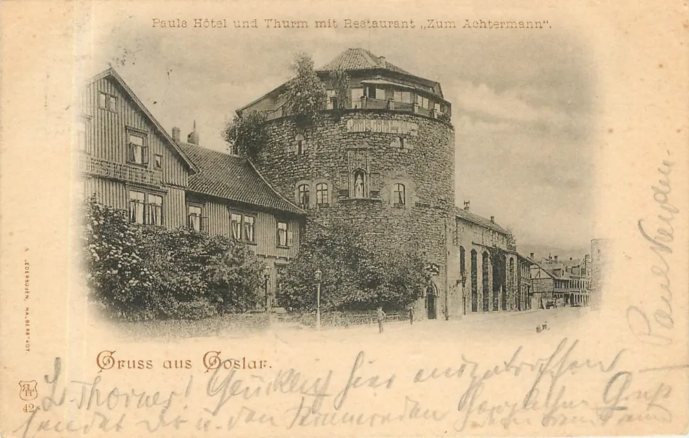 Goslar — Hotel Pauls und Turm mit Restaurant „Zum Achtermann“ — editor L. Eichrodt, n. 42 - Anverso