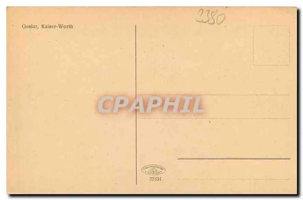 Goslar, Kaiser-Worth — praça central com fonte e edifício com arcadas — editor Goslar, n° 22334 - Verso