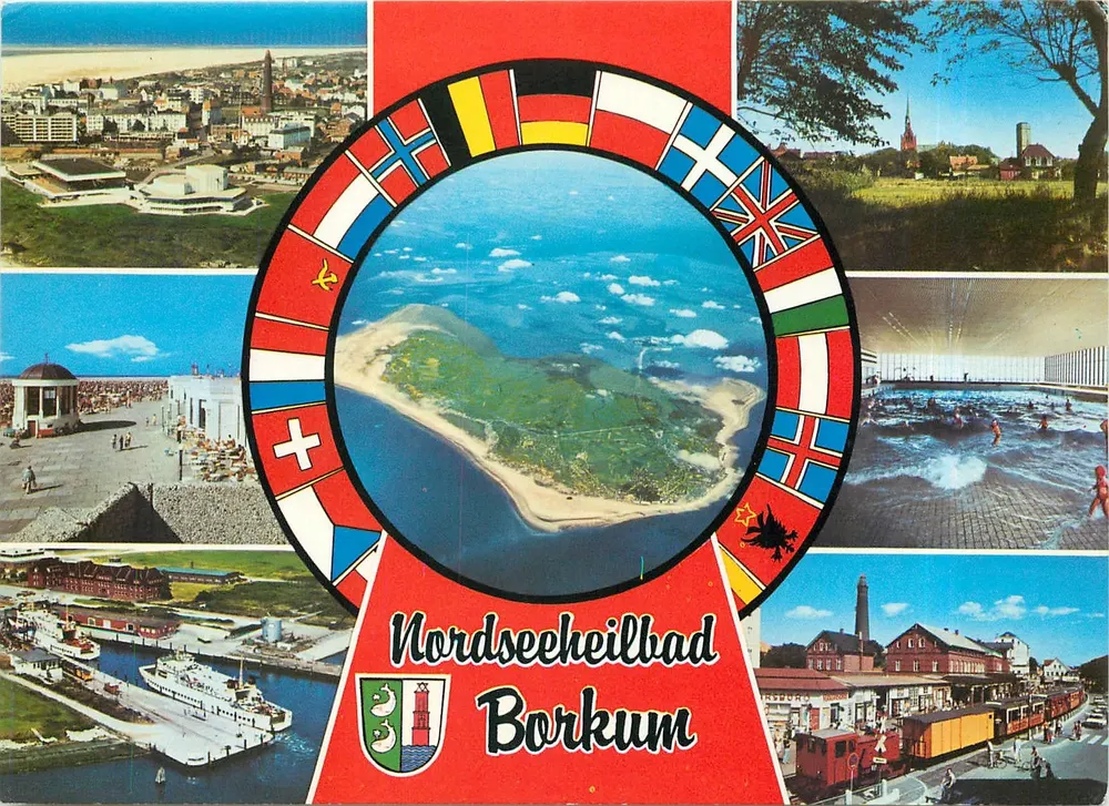 Zachodnie Morze Czerwone Borkum — widok panoramiczny z flagami narodowymi — Cekade - Awers