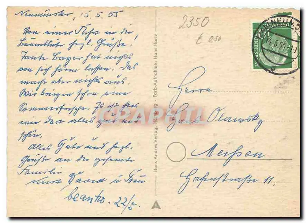 Mannheim — casa com jardim e cerejeira em flor — Hans Andres Verlag, n° 2350 - Verso