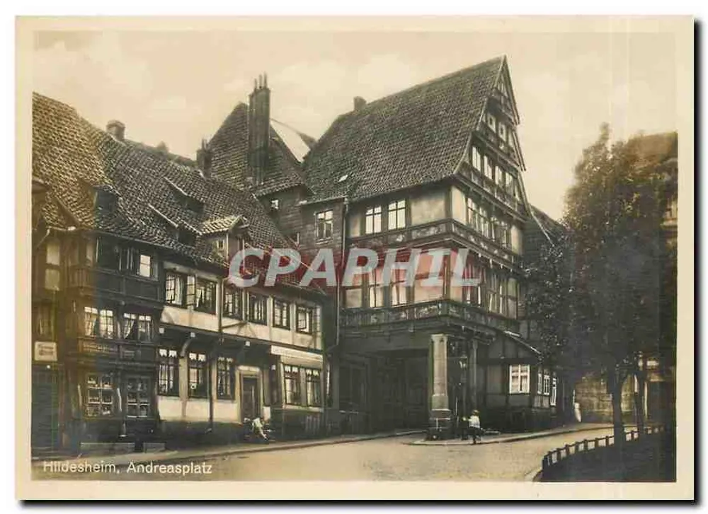 Hildesheim, Andreasplatz — vista de edifícios com colmios — Kunstveredelung Bruno Hansmann, Kassel, n° 6237 - Frente