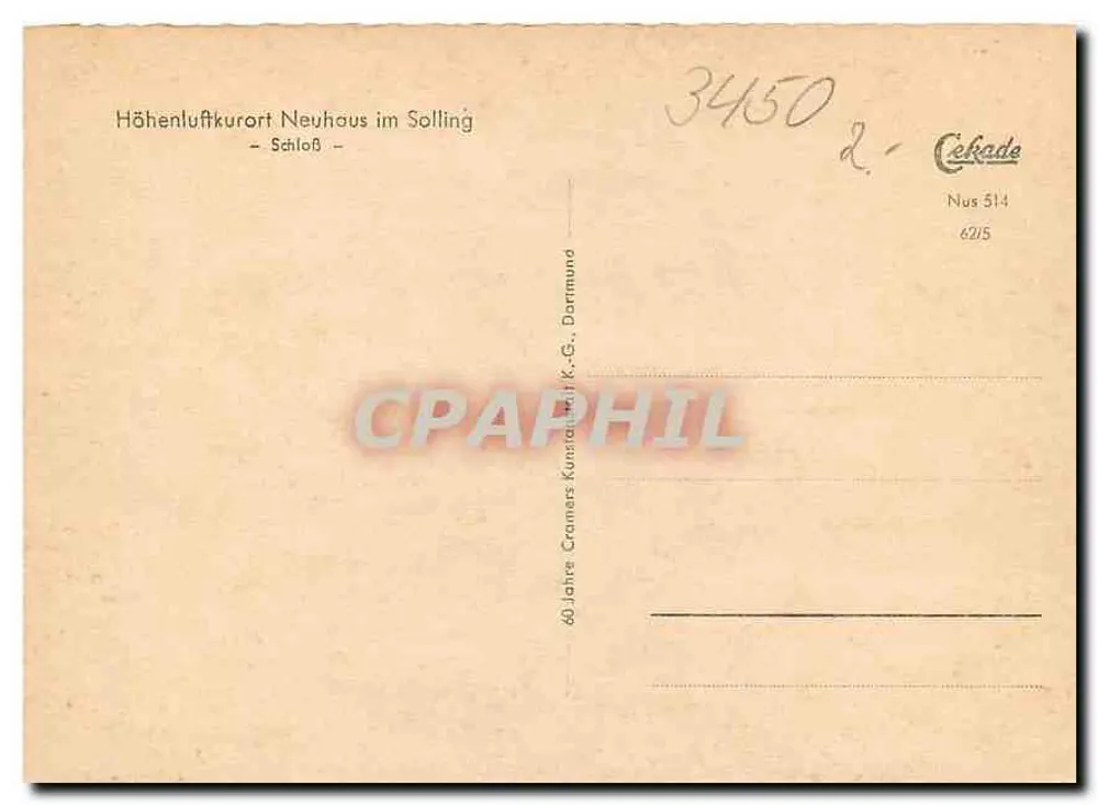 Schloß Neuhaus im Solling — Hospital de montaña — editor Jahres Cranners Kunst- und H.K.-G., Dortmund - Reverso