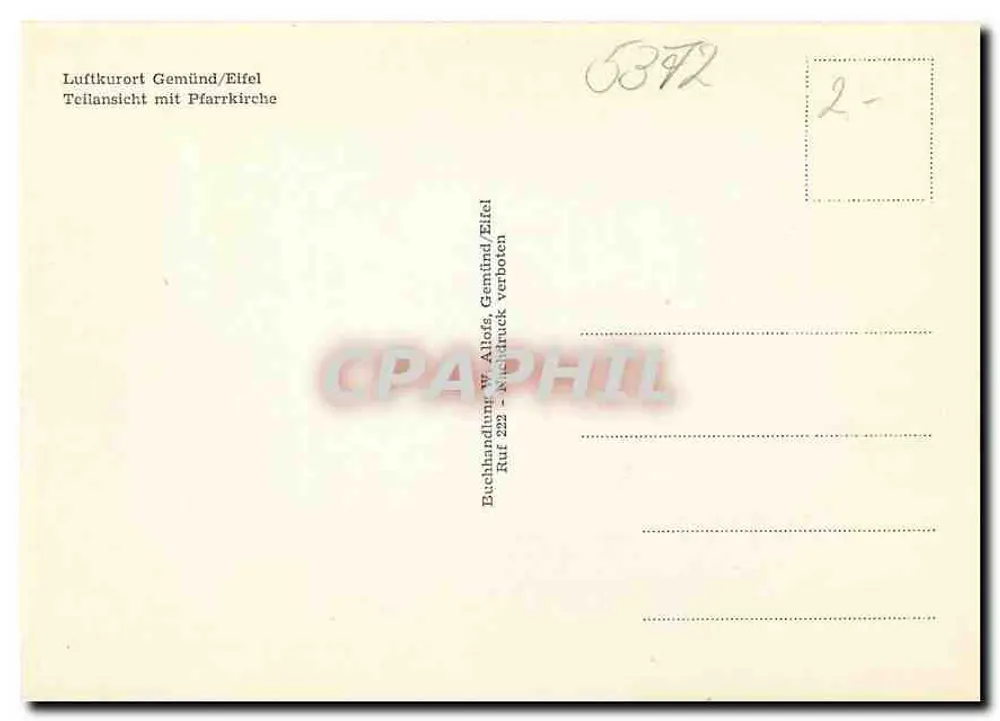 Gemünd/Elfeil — Vista aérea com igreja — Buchhandlung W. Allofs - Verso