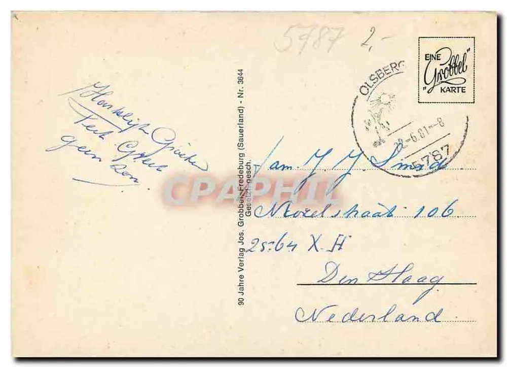 Kurpark e piscina a Olsberg-Sauerland — Palco musicale e vista panoramica — editore Jos. Grobbel, n. 3644 - Verso