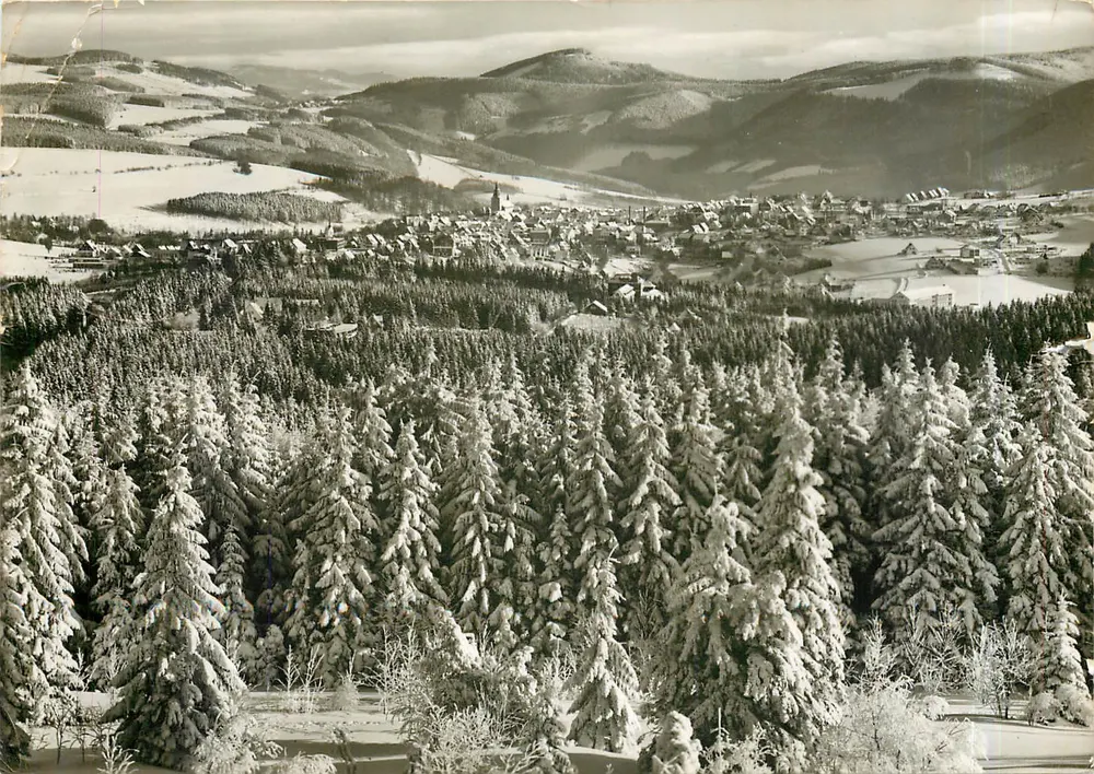 Wintersportplatz WINTERBERG/Hochsauerland — zimowy widok z śniegiem — Aufn. u. Verlag Foto-Kraling, Steddinghausen - Awers
