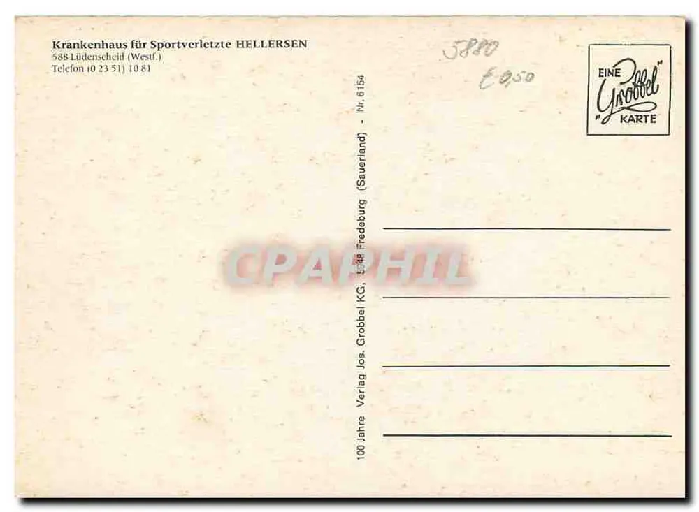 Hospital para Lesões Esportivas Hellersen — Lüdenscheid (Westfália) — Editora Jos. Grobbel KG - Verso