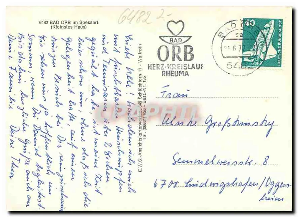 Bad Orb in the Spessart — timber-framed house on a sloping street — anonymous publisher - Back