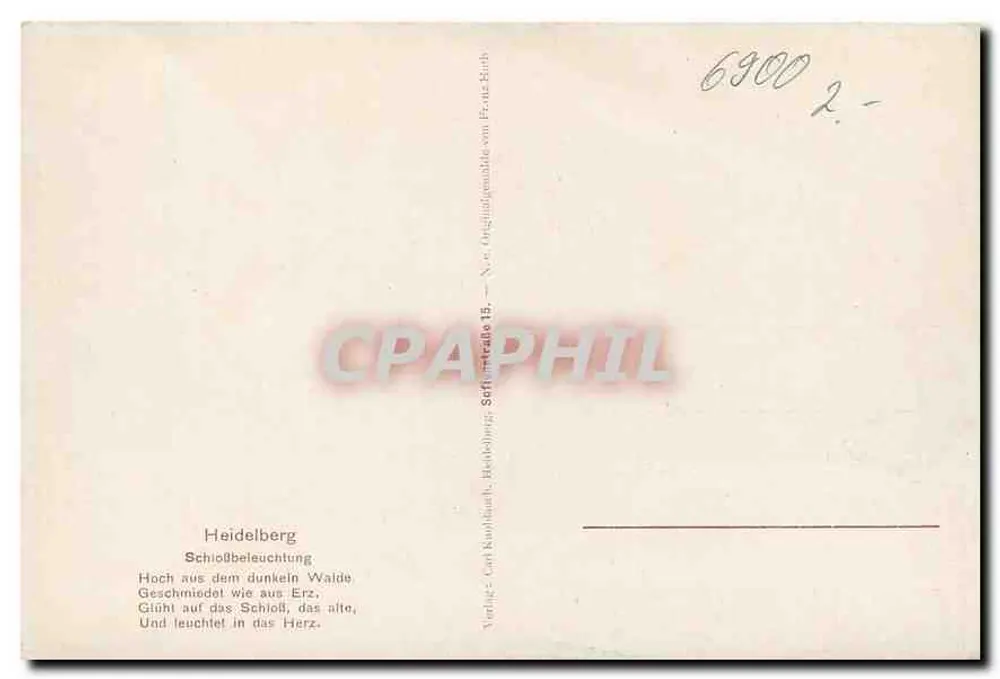 Heidelberg — Schlossbeleuchtung — Verlag Carl Kußlaubach, Heidelberg, Nr. 15 - Rückseite