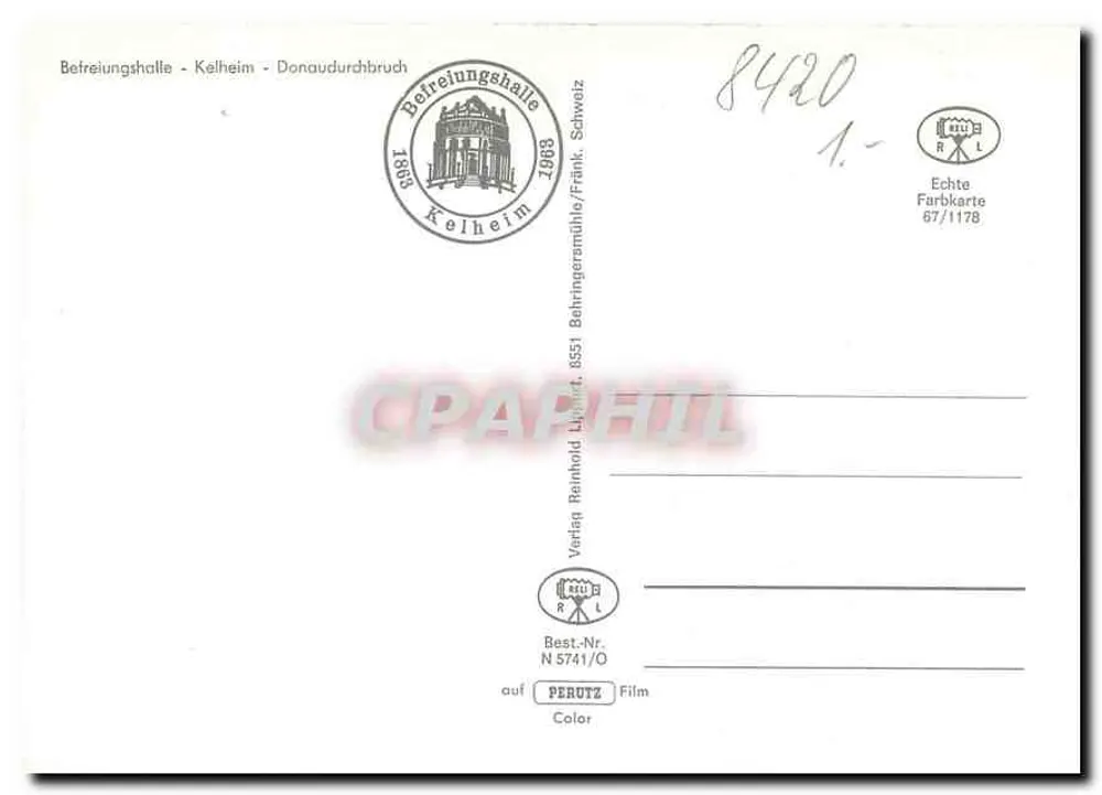 Befreiungshalle - Kelheim - Donaudurchbruch — Verlag Reinhold Lippert, 8551 Kelheim/Franken, N° 5741/O - Reverso