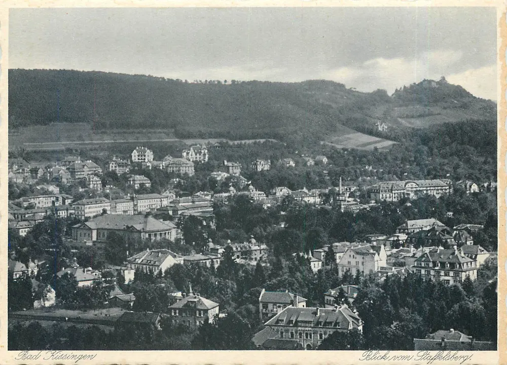 Bad Kissingen — Vista do Staffelsberg — Konrad D. Wachhandlung - Frente