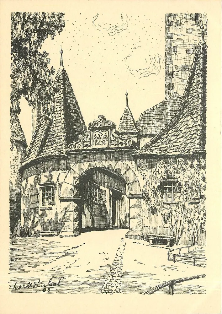 Rothenburg o.T. — Burgtor — Zeichnung von Karl Winkler - Vorderseite
