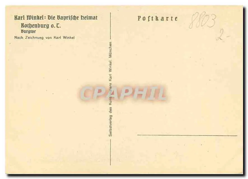 Rothenburg o.T. — Burgtor — Zeichnung von Karl Winkler - Rückseite