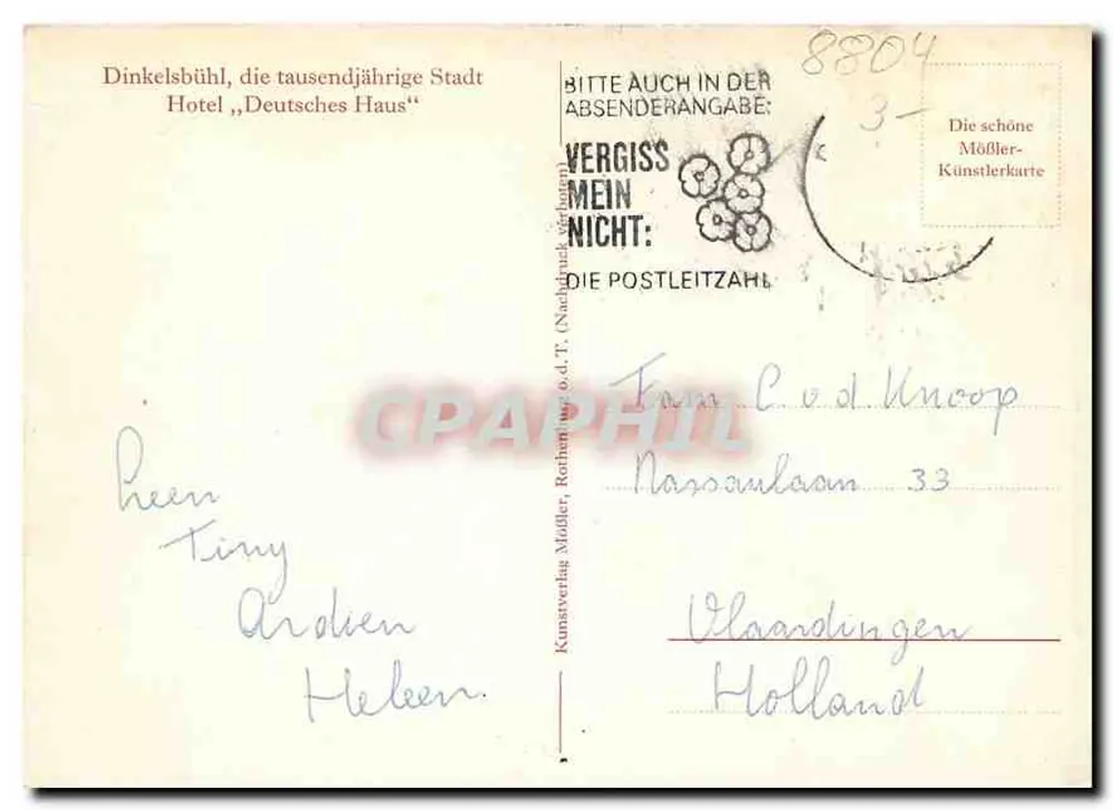 Dinkelsbühl, Hotel „Deutsches Haus“ — L. Mößler, serie van artistieke ansichtkaarten - Achterkant