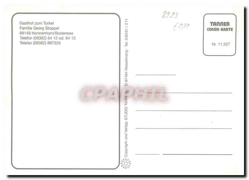 Gasthof zum Torkel — Hotel-restaurant — TANNER COLOR-KARTE Nr. 11.527 - Back