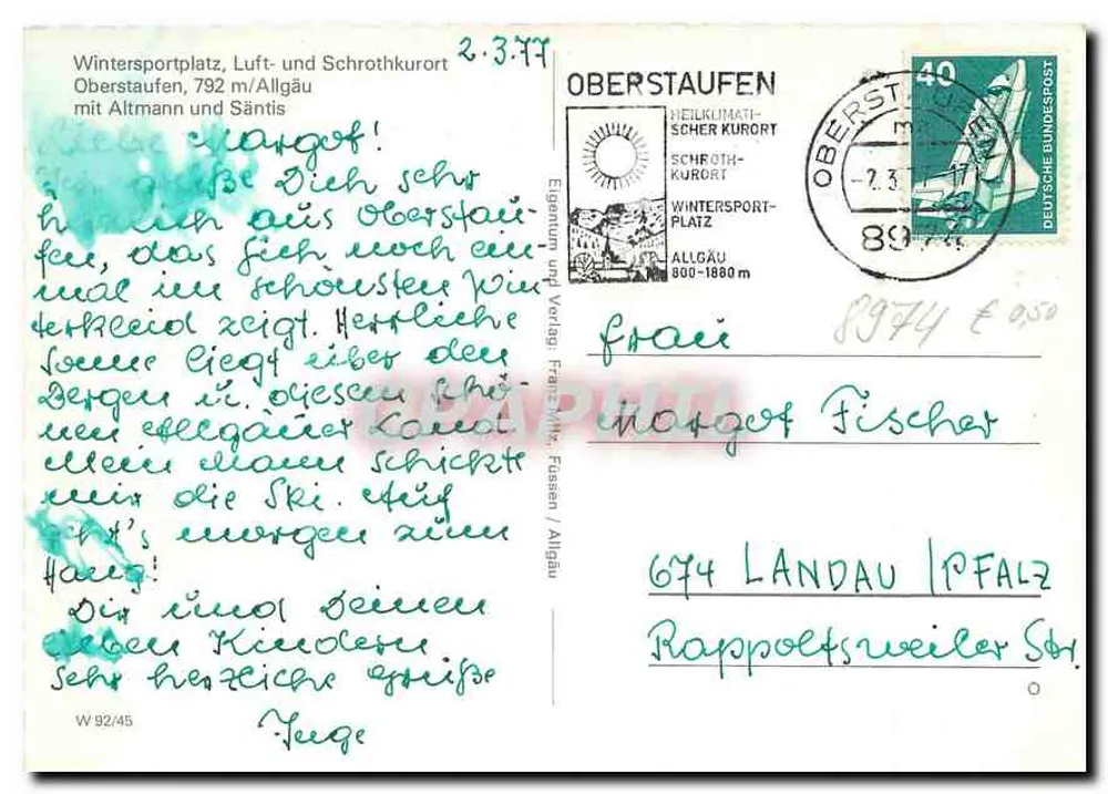 Oberstaufen — Wintersportplatz, Luft- und Schrothkurort — Eigenmann und Verlag, Füssen - Rückseite