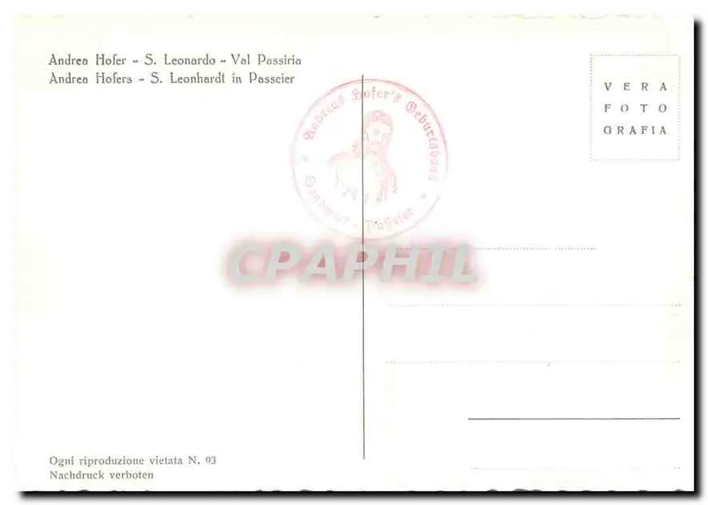 Estatua de Andrea Hofer — S. Leonardo - Val Passiria — Fotografia Verdadeira - Verso