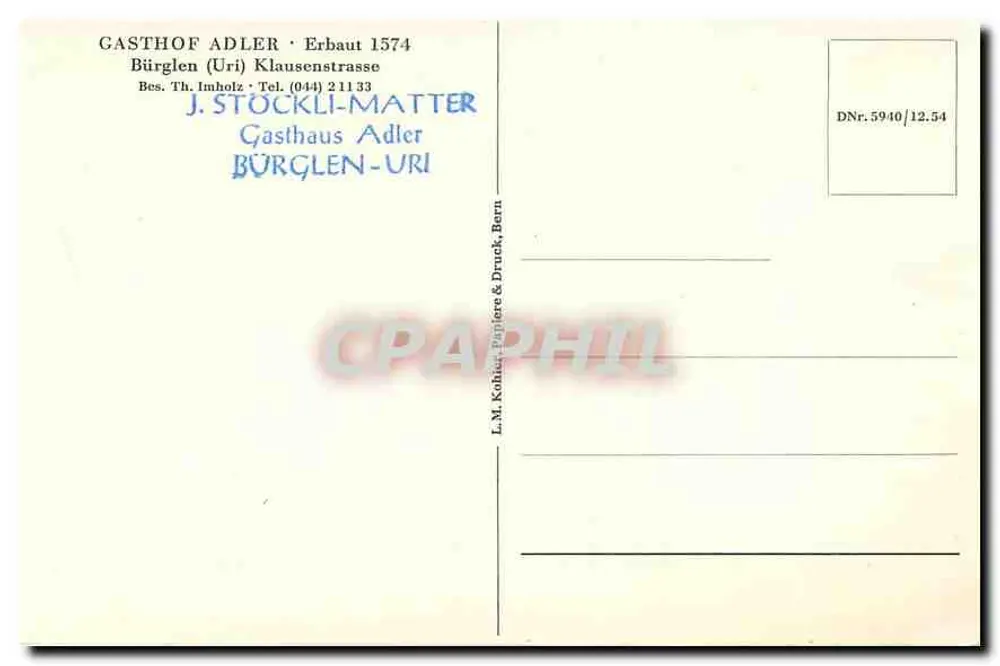 Bürglen (Uri) — Blick auf das Dorf und das Gasthof Adler — J. Stöckli-Matter, Bern - Rückseite