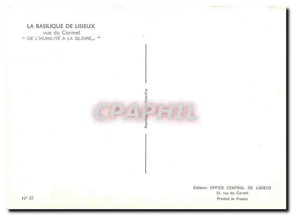 A Basílica de Lisieux — vista do Carmel — Edições Office Central de Lisieux, n° 87 - Verso