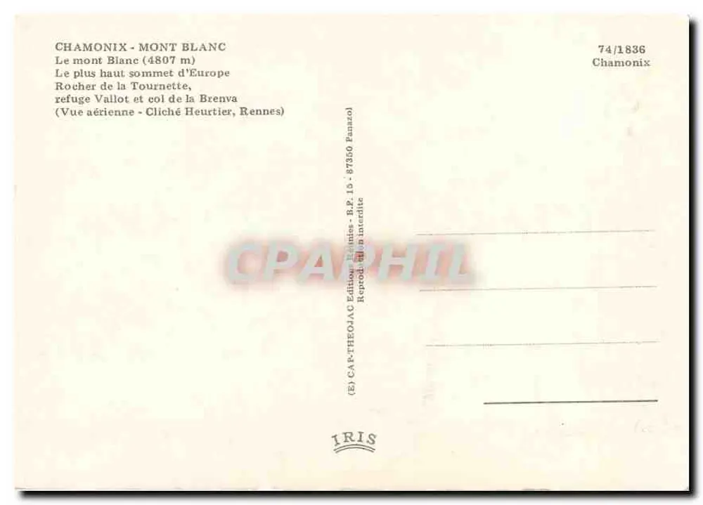 Monte Branco — o pico mais alto da Europa — Editor IRIS, n° 74/1836 - Verso