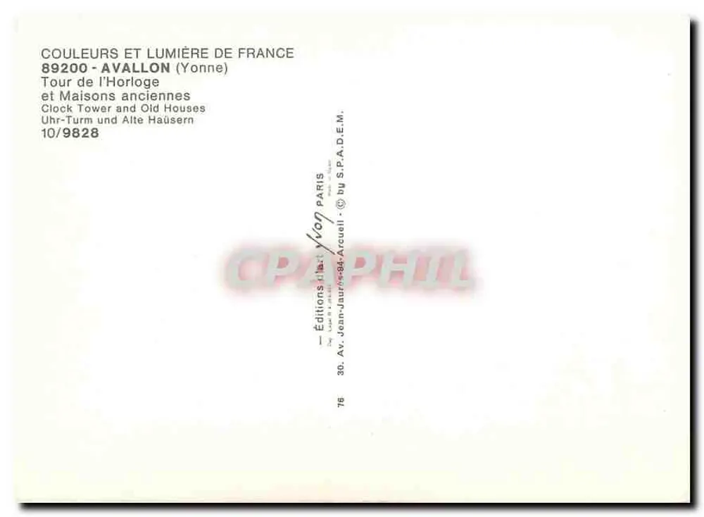 Avallon — Turm der Uhr und alte Häuser — Éditions Jean-Jaurès-Arcueil - Rückseite