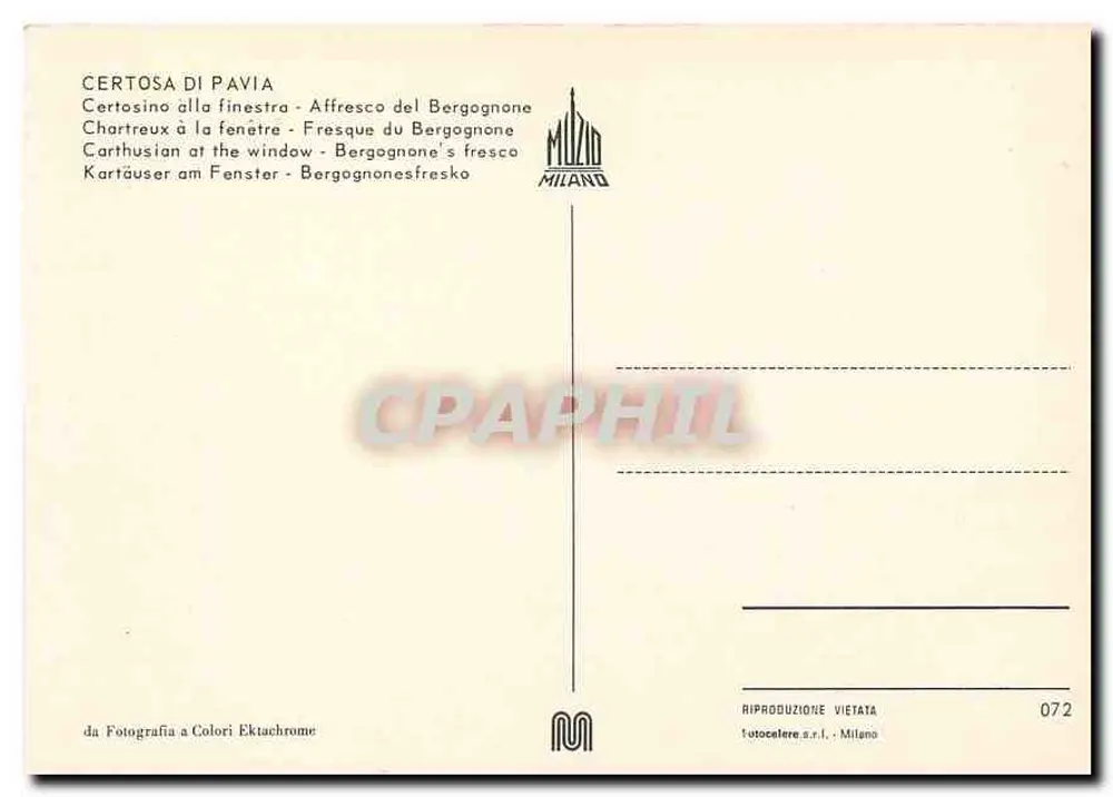 Certosa di Pavia — Fresko des Bergognone — Verlag Milan - Rückseite