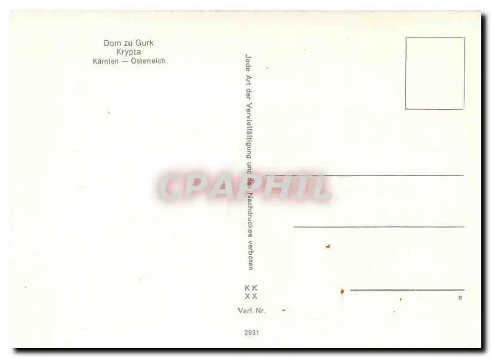 Cripta do Dom de Gurk — Áustria — Edição Verl. Nr. 2931 - Verso