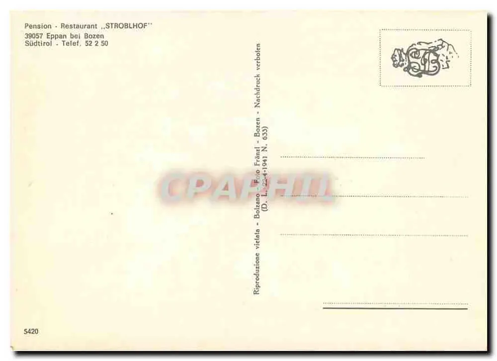 Pensão - Restaurante „STROBLHOF“ — Eppan bei Bozen — n° 5420 - Verso